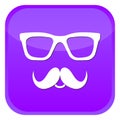 Nerd glasses and mustaches icons. Purple web button on white background.